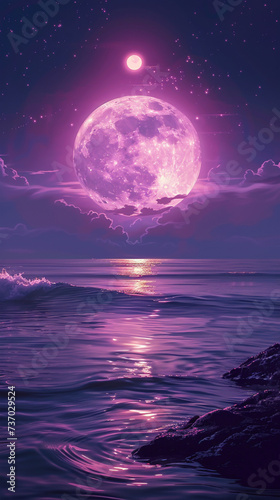 Purple gradient mystical moonlight sky with clouds and stars, decorative banner with copy space, phone background wallpaper, ai generated © tanayoch