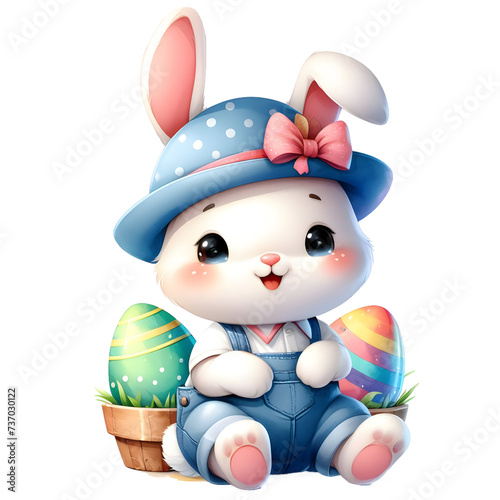 Easter Bunny Sit with Easter Egg, Nursery Floral Bunny with Easter Flowers