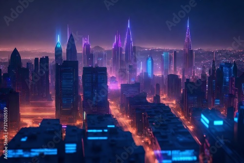 neon light city with big towers abstract background of the tower background 