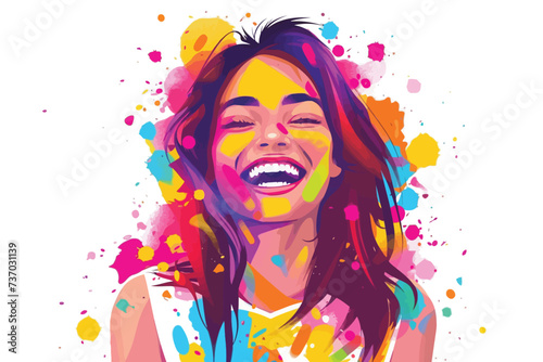 happy woman covered with colorful Holi powder isolated vector style