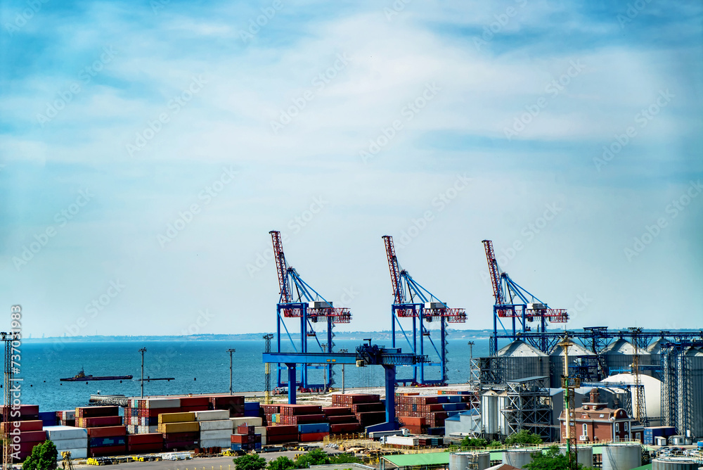 Containers and cranes in the port of Barcelona