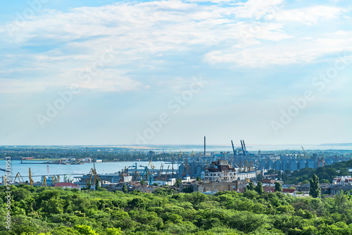 Panorama of the city of Vladivostok view from the observation deck of the bell tower of the Spaso-Preobrazhensky Cathedral.