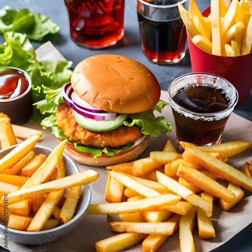 burger and fries with coke drink