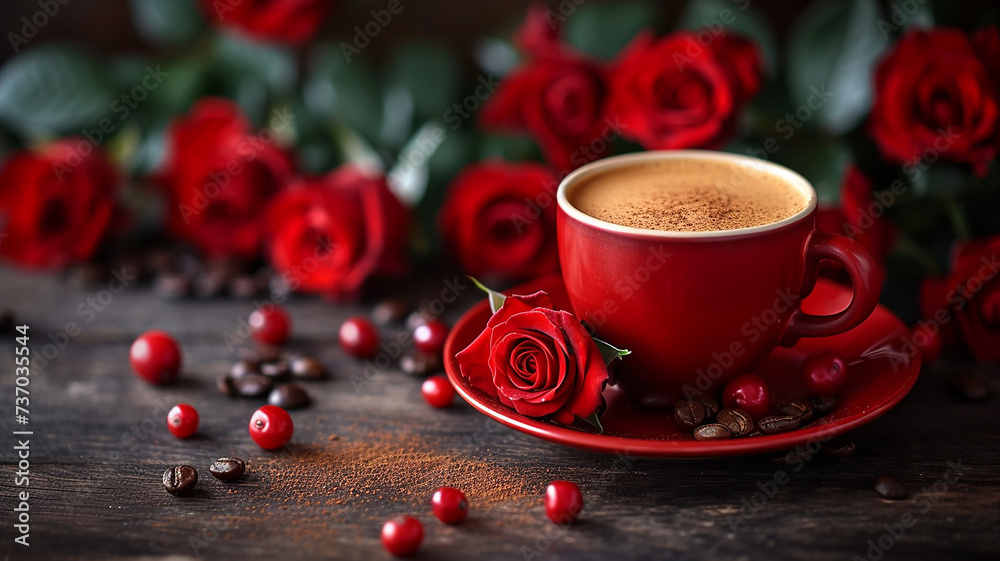 Coffee for lover on Valentine’s day. Generative AI.	
