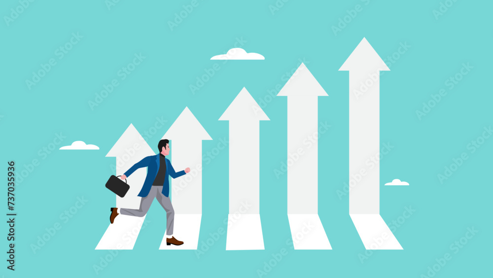 journey to career success with business growth, growing to success with work hard, business people running on growth arrow up chart concept vector illustration with flat style journey to career success with business growth, growing to success with work hard, business people running on growth arrow up chart concept vector illustration with flat style