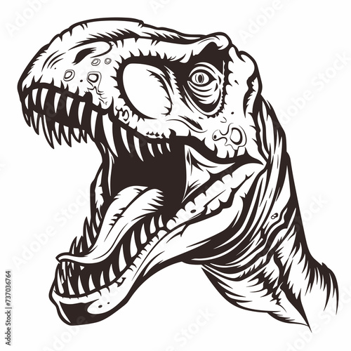 Vector illustration of outline dinosaur tyrannosaurus head