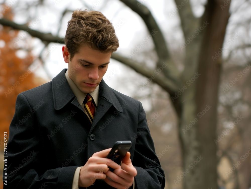 businessman looking at his cell phone outdoors, connection or mobile user with internet businessman looking at his cell phone outdoors, connection or mobile user with internet