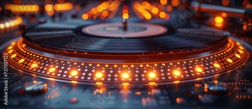 An amberlit record player, a classic audio equipment for entertainment events photo