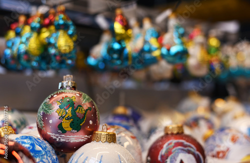 Beautiful Christmas tree toys. Christmas. Year of the Dragon.
