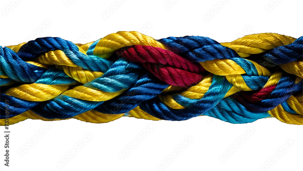Tightly woven multi colored rope isolated on white background