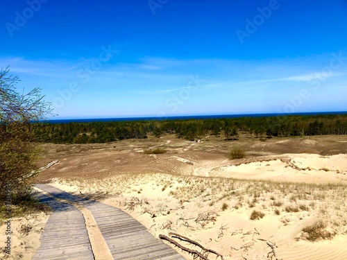 Path in a sandy dunes of lagoon photo