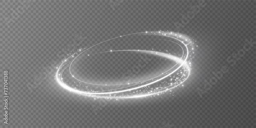Glowing white spiral. Speed ​​abstract lines effect. Rotating shiny rings. Glowing circular lines. Glowing ring trail. Vector.