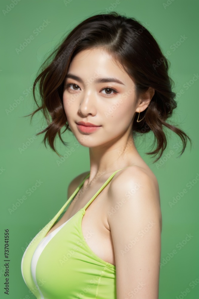 summertime asian woman delightful freshness smiling causual summer dress portrait shot over plain color background summer travel and joyful moment summertime asian woman delightful freshness smiling causual summer dress portrait shot over plain color background summer travel and joyful moment