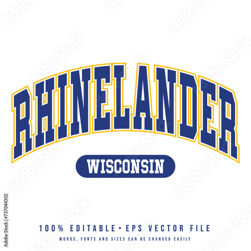 Rhinelander text effect vector. Editable college t-shirt design printable text effect vector	 photo