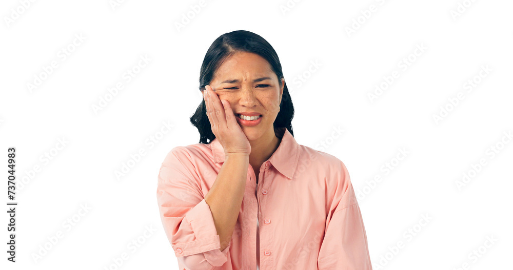 Woman, toothache and frustrated with pain for dental help or gum disease or sore, inflammation or injury. Asian person, hand and teeth or isolated transparent png background, healthcare or unhappy Woman, toothache and frustrated with pain for dental help or gum disease or sore, inflammation or injury. Asian person, hand and teeth or isolated transparent png background, healthcare or unhappy