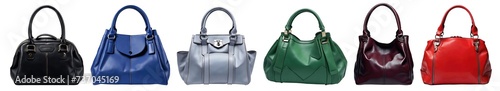 Set collection of cosy casual leather handbags for women isolated on transparent background. Generative AI