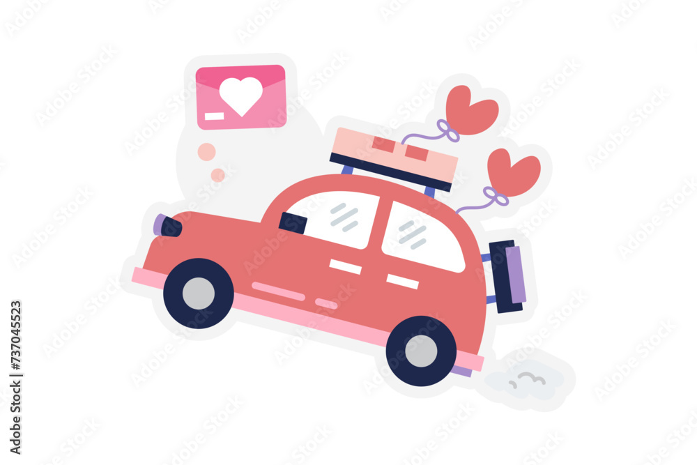 Cute Wedding Car Sticker Illustration Cute Wedding Car Sticker Illustration