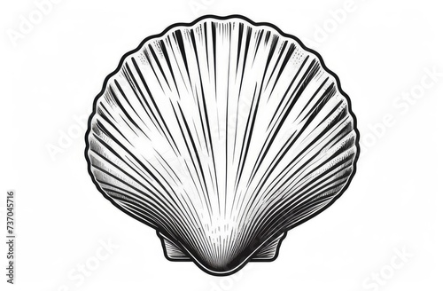 Black and white vintage seashell drawing isolated on a white background.