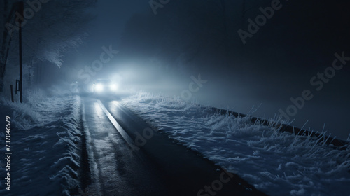 fog on a dangerous winter slippery road © Natia