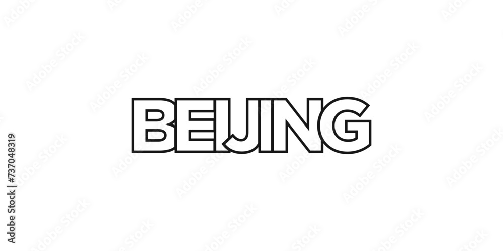 Beijing in the China emblem. The design features a geometric style, vector illustration with bold typography in a modern font. The graphic slogan lettering.