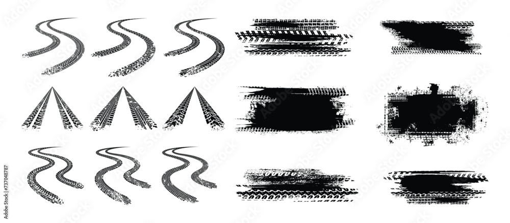 Tire track textured grunge banner. Off road vector illustration isolated on a white background.
