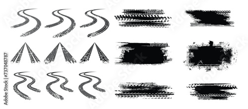 Tire track textured grunge banner. Off road vector illustration isolated on a white background. photo