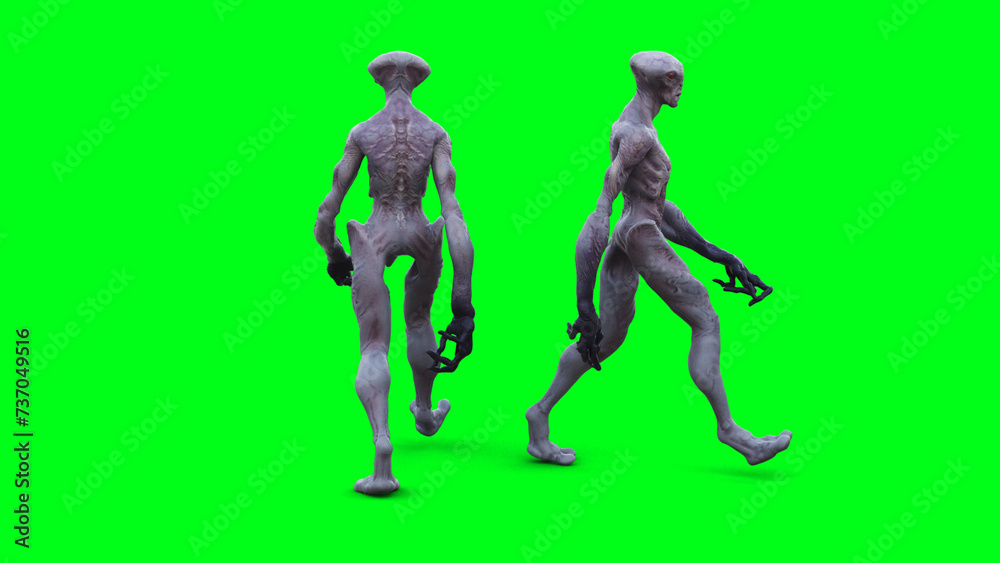 Scary Alien green screen isolate. 3d rendering. Scary Alien green screen isolate. 3d rendering.