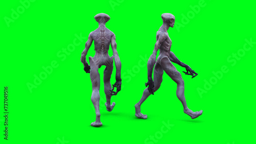 Scary Alien green screen isolate. 3d rendering.