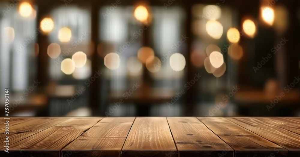 Urban rustic charm with spacious wooden table poised for product display light filters softly through highlighting rich brown hues of wood and casting warm inviting glow around Urban rustic charm with spacious wooden table poised for product display light filters softly through highlighting rich brown hues of wood and casting warm inviting glow around