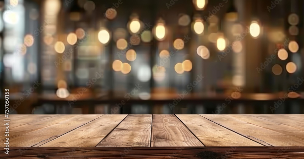 Urban rustic charm with spacious wooden table poised for product display light filters softly through highlighting rich brown hues of wood and casting warm inviting glow around