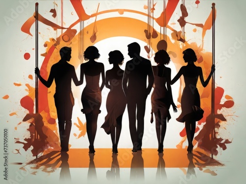 Swingers club illustratioon. Swingers club party. People silhouettes cover image.  photo