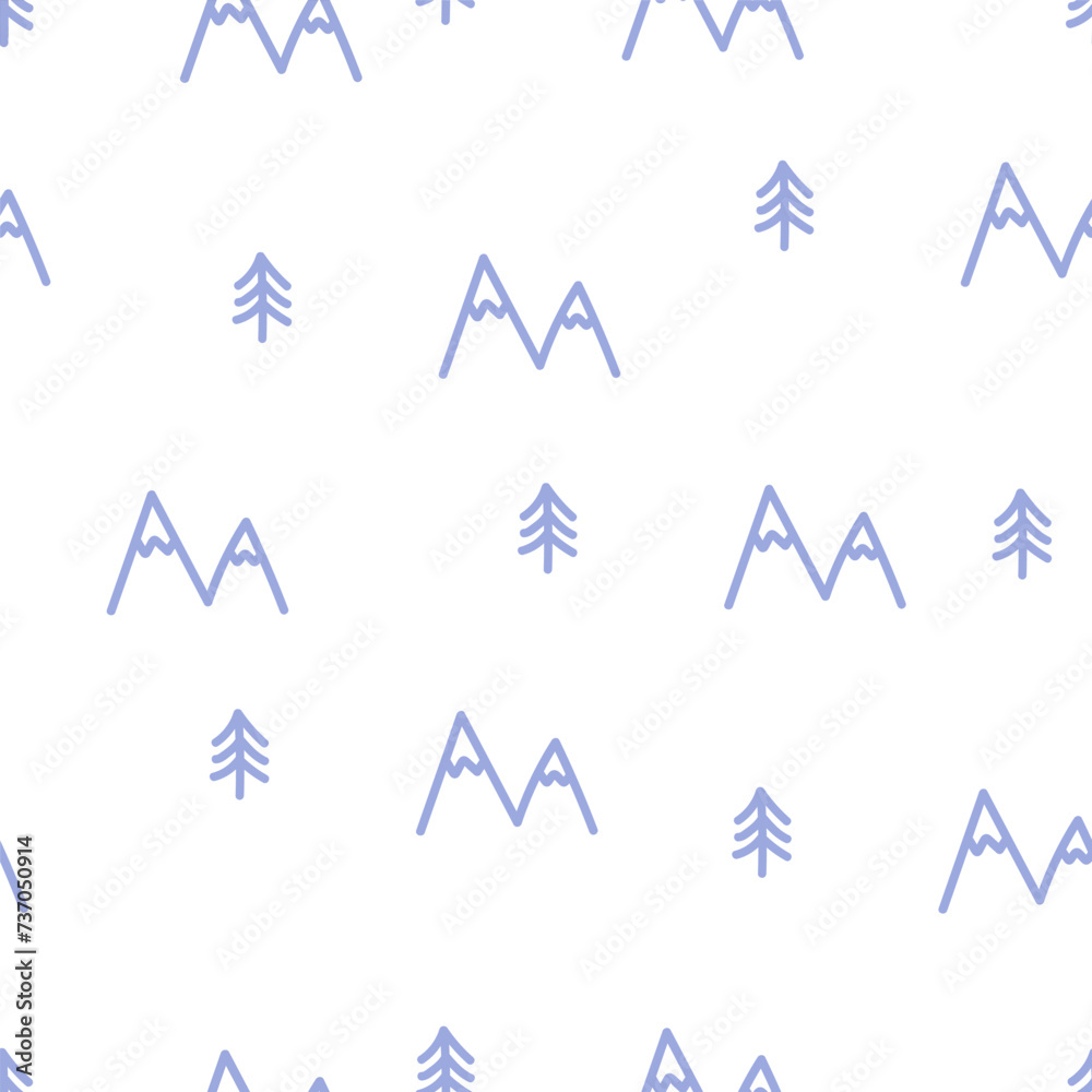 Seamless pattern with purple mountains and trees Seamless pattern with purple mountains and trees