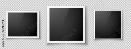 A set of realistic photo frames with highlights on a transparent background. Retro photo frame with a shadow highlighted on a transparent background. Vector EPS 10.