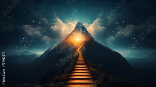 Glowing path to the top of the mountain business