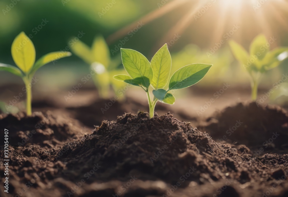 The seedling are growing from the rich soil to the morning sunlight that is shining, ecology concept. The seedling are growing from the rich soil to the morning sunlight that is shining, ecology concept.