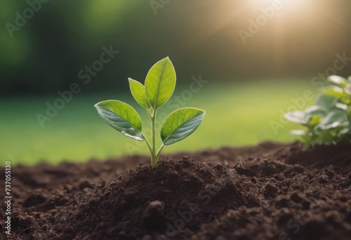 The seedling are growing from the rich soil to the morning sunlight that is shining, ecology concept.