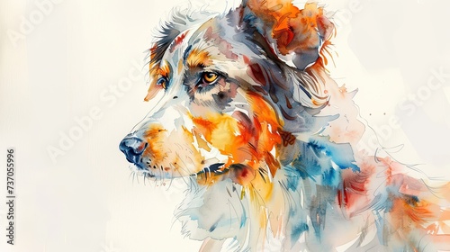 Whimsical Watercolor: Graceful Australian Shepherd in Soft Hues