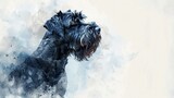 Graceful Black Russian Terrier in Watercolor and Ink