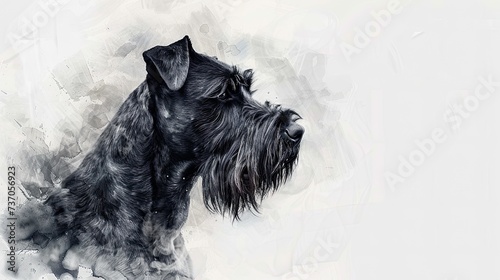 Graceful Black Russian Terrier in Watercolor and Ink