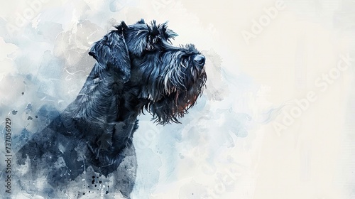 Graceful Black Russian Terrier in Watercolor and Ink