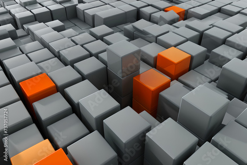 xploding orange cubes from structure  dynamic orange cubes erupting from gray cube formation  Dynamic Concept Art  Generative AI