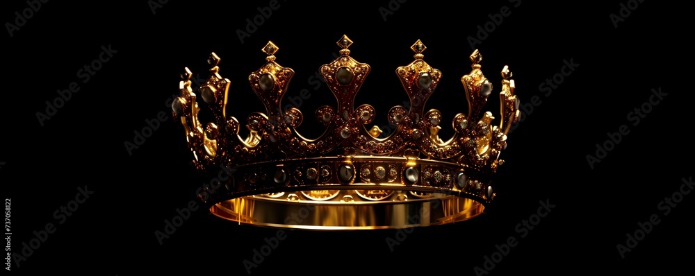 Regal crown in dramatic isolation set against a midnight black backdrop. Concept Regal Crown, Dramatic Isolation, Midnight Black Backdrop