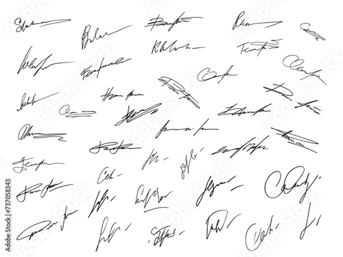 Unique invented signatures for business documents, for business, for designs. Vector illustration.