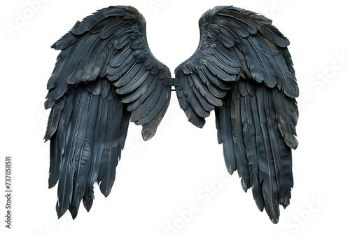black angel wings with feathers isolated on background.