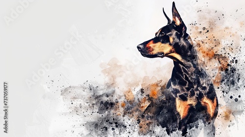 Graceful Doberman: Delicate Watercolor Portrait of a Majestic Pinscher on White Background