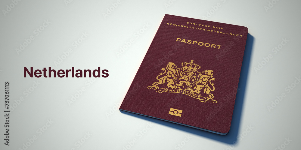 Naklejka premium Netherlands Passport. 3d rendering passport on white background.
