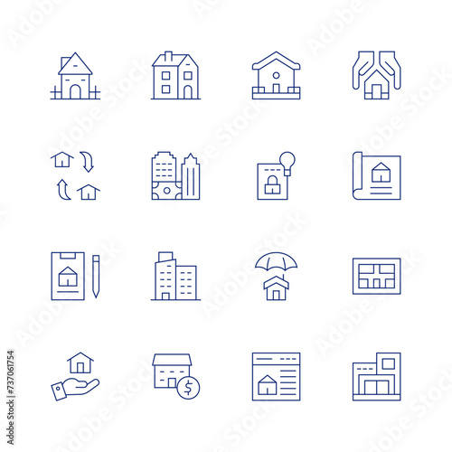 Property line icon set on transparent background with editable stroke. Containing house, homeinsurance, home, intellectualproperty, property, propertyinsurance, realestate, valuation, apartment.
