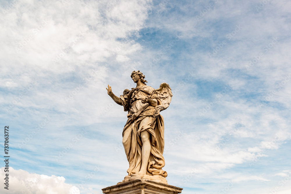 Angel statue from Castel Sant Angelo in Rome, Italy. Architecture and landmark of Rome.
