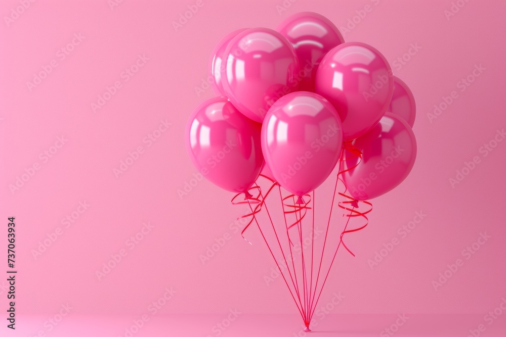 Glossy Pink Balloons Cluster Against a Soft Pink Background