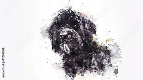 Playful Elegance: Portuguese Water Dog in Watercolor Bliss photo